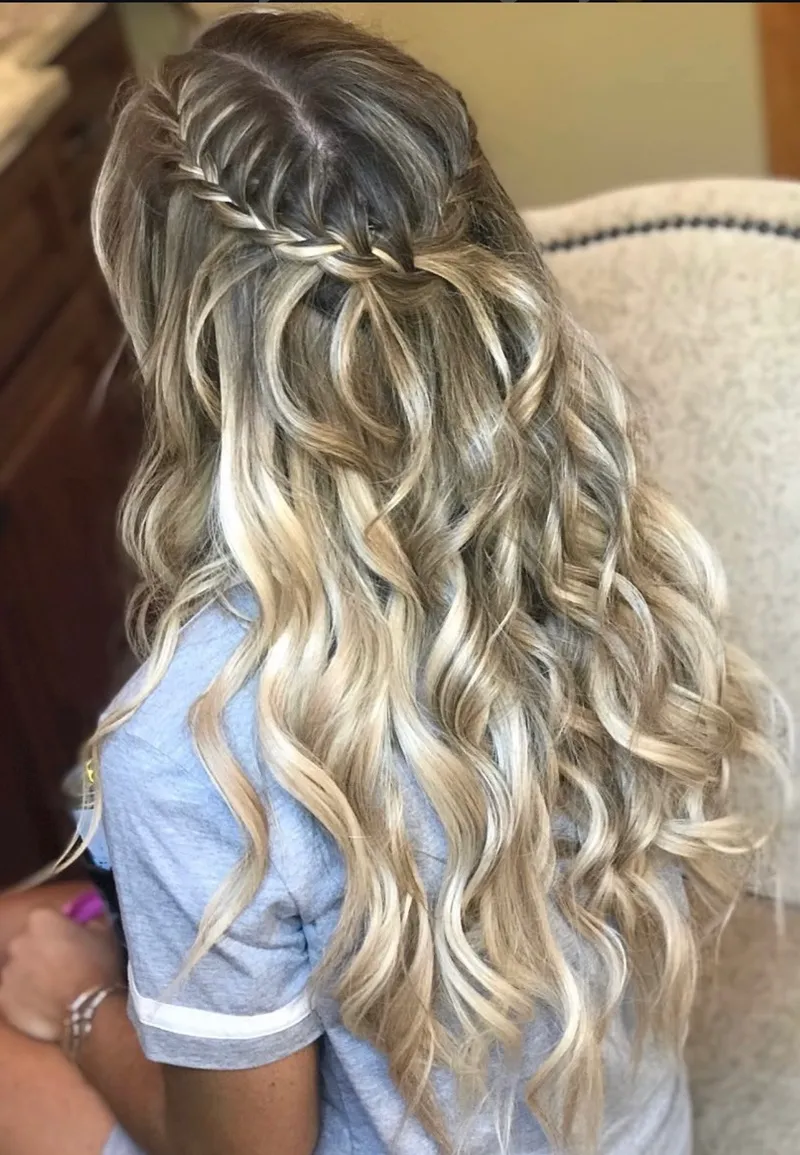 Bridal half-up braided hairstyle at Milk + Honey The Hair Lounge Cary NC